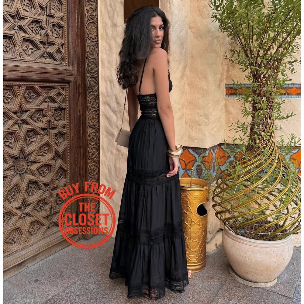 Mango NWT Black Lace Panel A Line Maxi Dress 4 8 - Picture 14 of 16